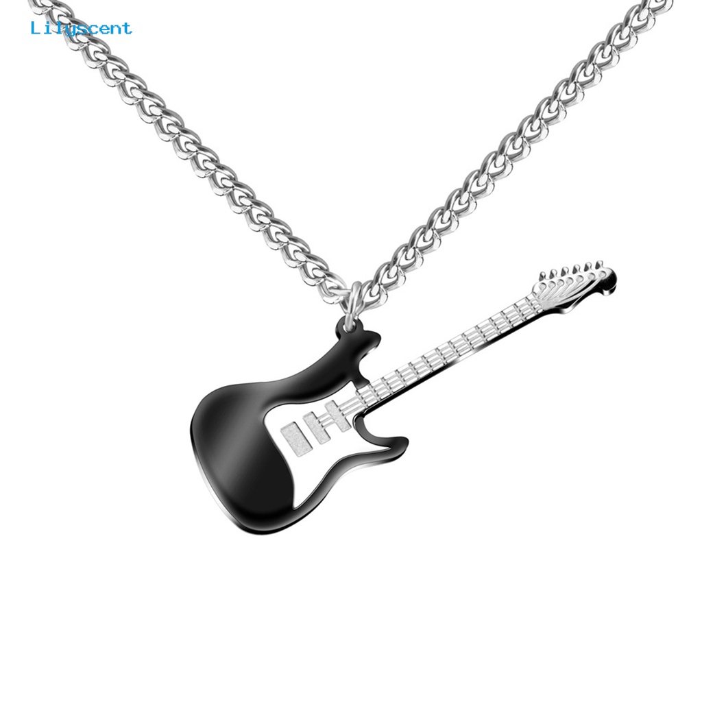 [LS] Pria Kalung Punk Keren Hip Hop Kepribadian Stainless Steel Bass Gitar Liontin Klavikula Kalung Fashion Perhiasan