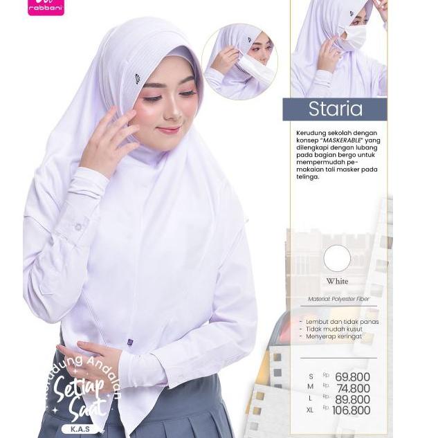 ♥ Kerudung Staria | Jilbab Sekolah | Kerudung Anak Instan | Kerudung Putih ORI Rabbani ☊