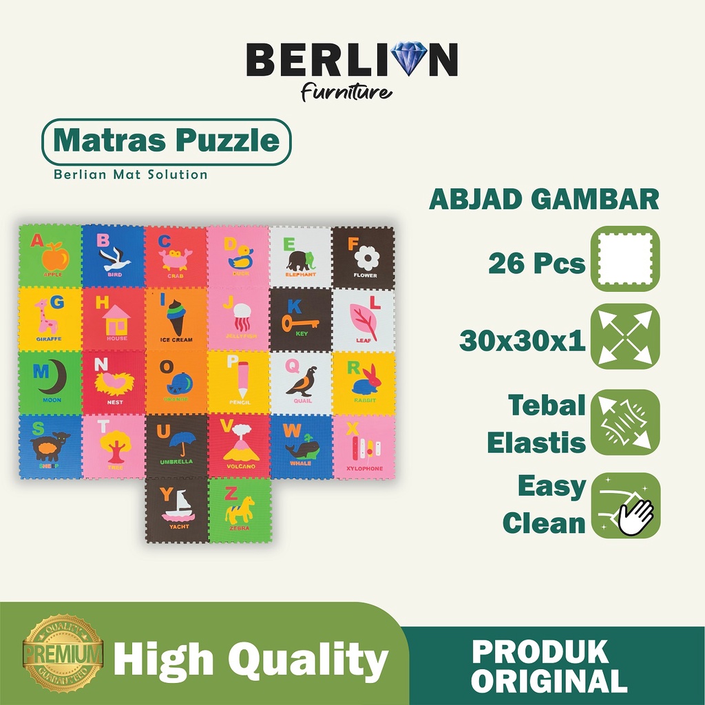 Matras Puzzle Abjad Jumbo Gambar 30x30 Isi 26 Pcs Tbl 1 CM /Playmat/Alas Lantai//Karpet/Mainan Anak
