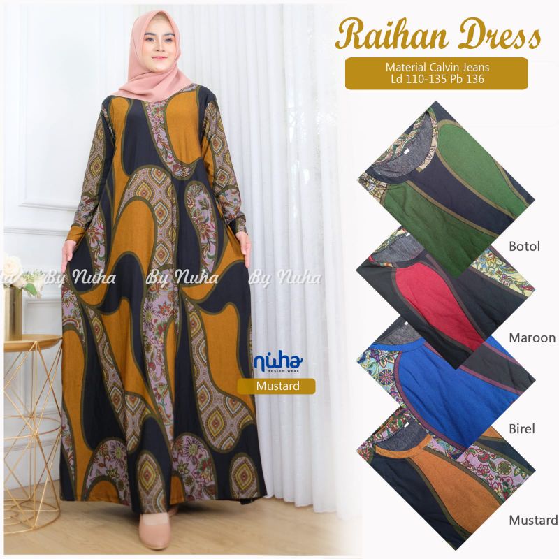 GAMIS BATIK MODERN TERBARU 2022 RAIHAN DRESS BY NUHA CALVIN JEANS PREMIUM HQ LD 110 MELAR SAMPAI 130