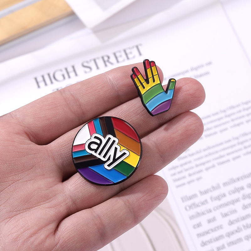 Ally Progress Pride Rainbow Flag Tangan LGBTQ Enamel Pin Bros Lencana Logam Kerah Pin Baju Kerah Perhiasan Aksesoris Hadiah