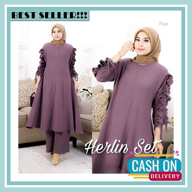 Best Seller Ramdan Official 015 Milly Setelan Tunik Dan Celana One Set Kekinian Matt Rayon Crinkle P