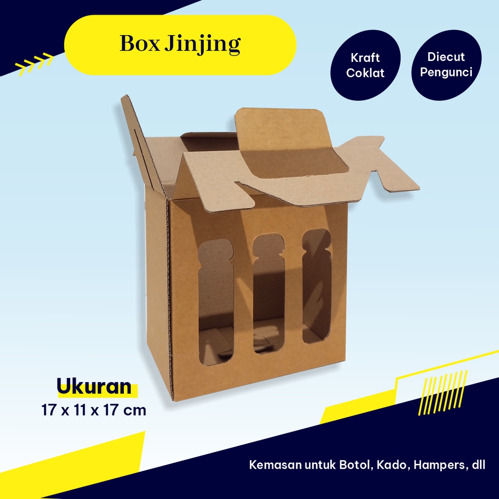 

Kardus/Box Jinjing - Ukuran 17 x 11 x 17 cm - Box Jinjing Botol 250 ml isi 6 - Bisa Custom Ukuran dan Sablon