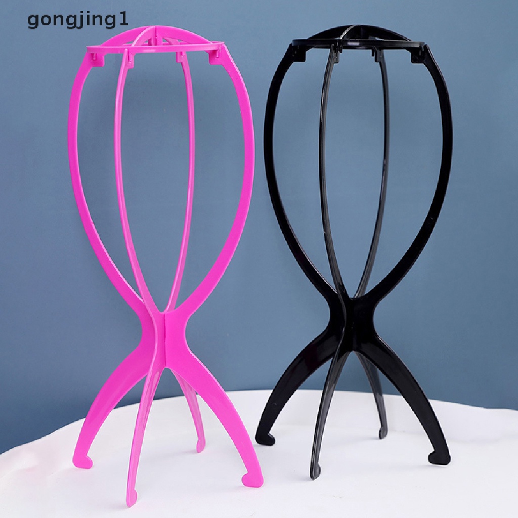 Ggg Wig Stand Plastik Warna Warni Portable Folding Wig Head Stand 16X35cm Dudukan Kepala ID
