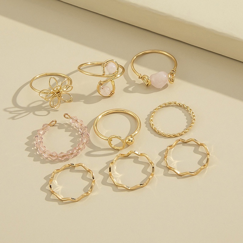 Opal Lotus Gelombang Berliku Cincin Manik Merah Muda Cincin Kepribadian Fashion