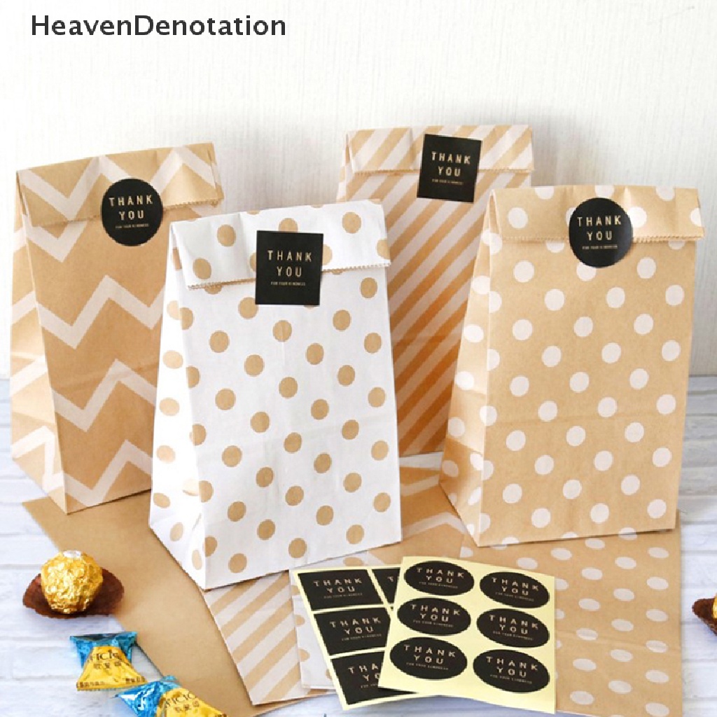 [HeavenDenotation] 5pcs Kraft Paper Bag Kantong Kemasan Kado Permen Biskuit Dengan 6stiker Label HDV
