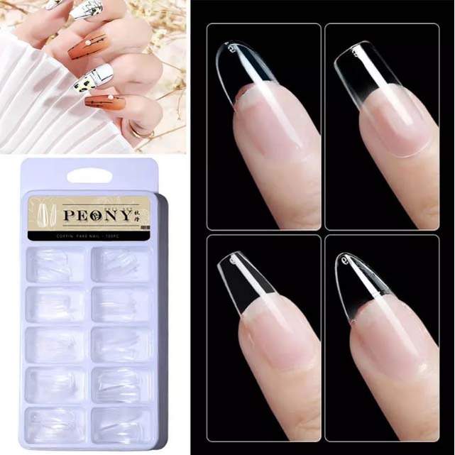 100pc Kuku Palsu PEONY fake nails DENGAN BOX/ Kuku Palsu Coffin Square SHort Oval Long Oval Full Tip  / Fake Nail Full Tip Square / Kuku Palsu FULL TIP