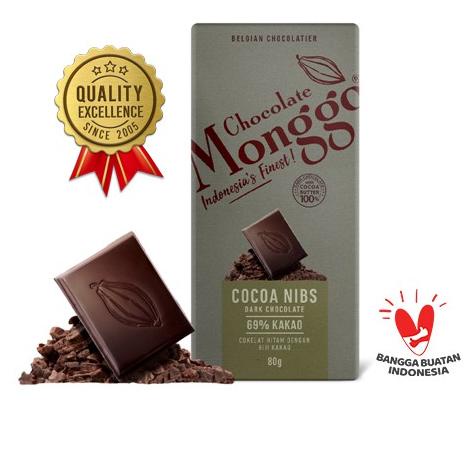 

➯ Chocolate Monggo | Cocoa Nibs & Dark Chocolate 69% Cocoa 80gr | Coklat Murni 100% Cocoa butter | Biji Kakao & Cokelat Hitam ☎