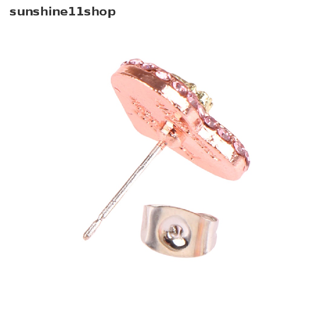 Sho 1pasang Empress Anting Kristal Saturnus Warna Pink Perak Tindik Stud Earrings N