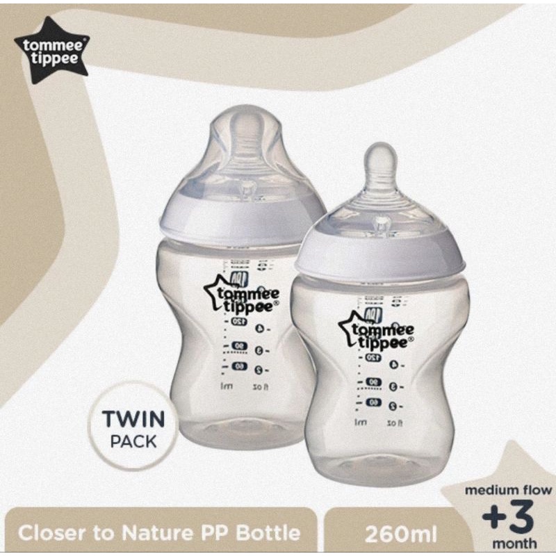 Tommee Tippee CTN PP Bottle Clear 260 ml Twin Pack (Isi 2 Pcs) - Botol Susu Bayi