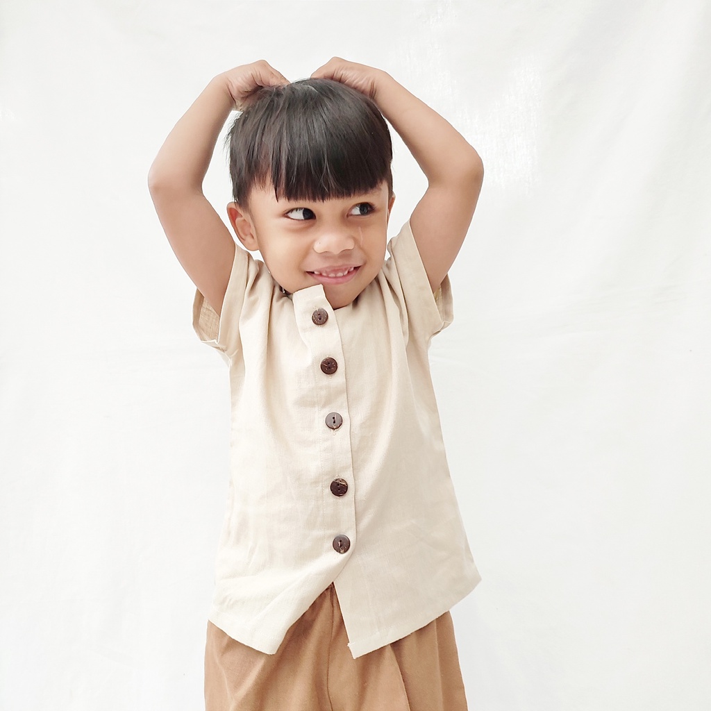 Littlepopy MIIKO Top Linen Anak - Baju Atasan Korea Kemeja Korean Linen Anak Cowo Laki-laki Murah