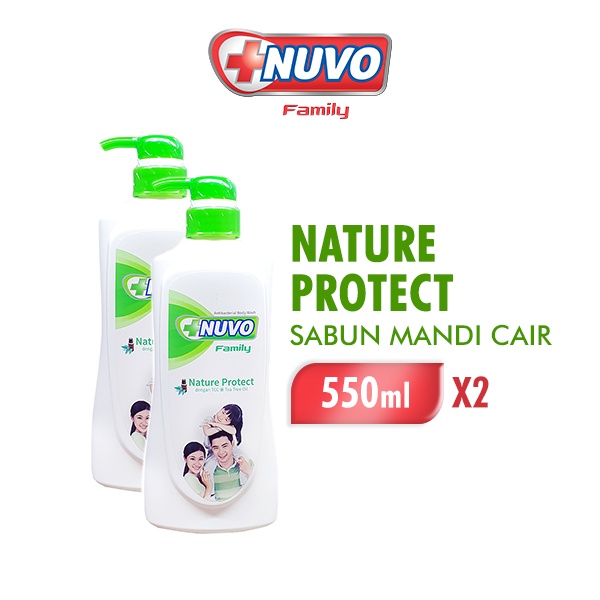 Nuvo Family Sabun Mandi Cair Hijau Nature Protect Botol 550 ml x2