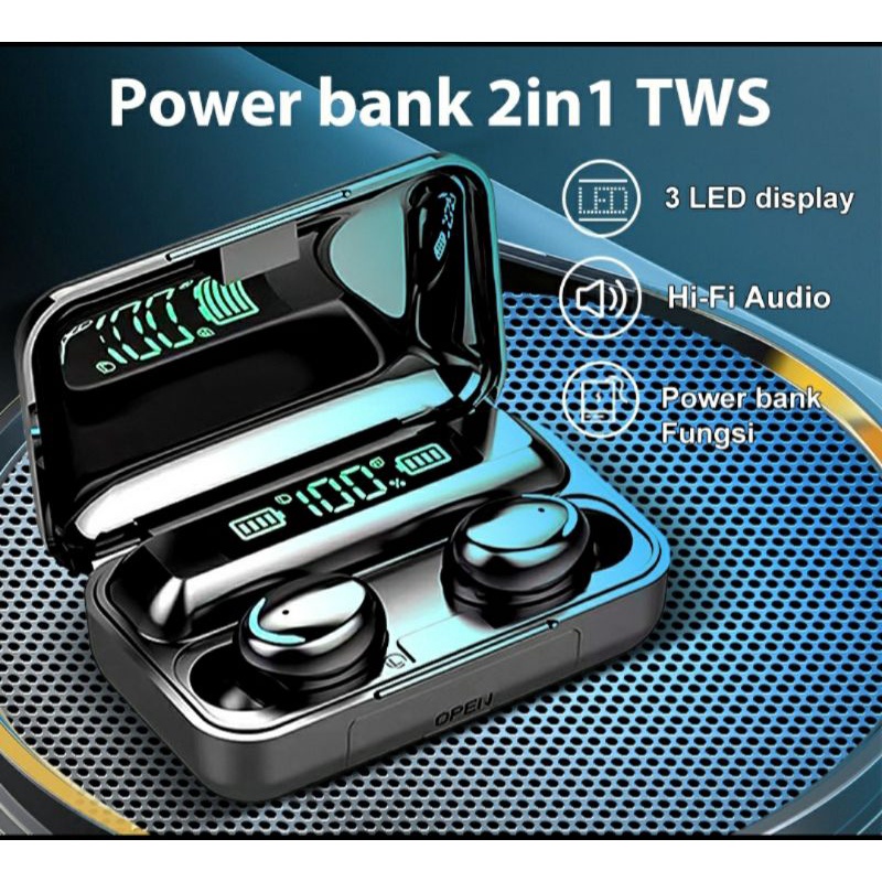 TWS F9 Earbuds Wireless Earphone Bluetooth Earphone 5.0 Headset dengan power bank 2000mAh