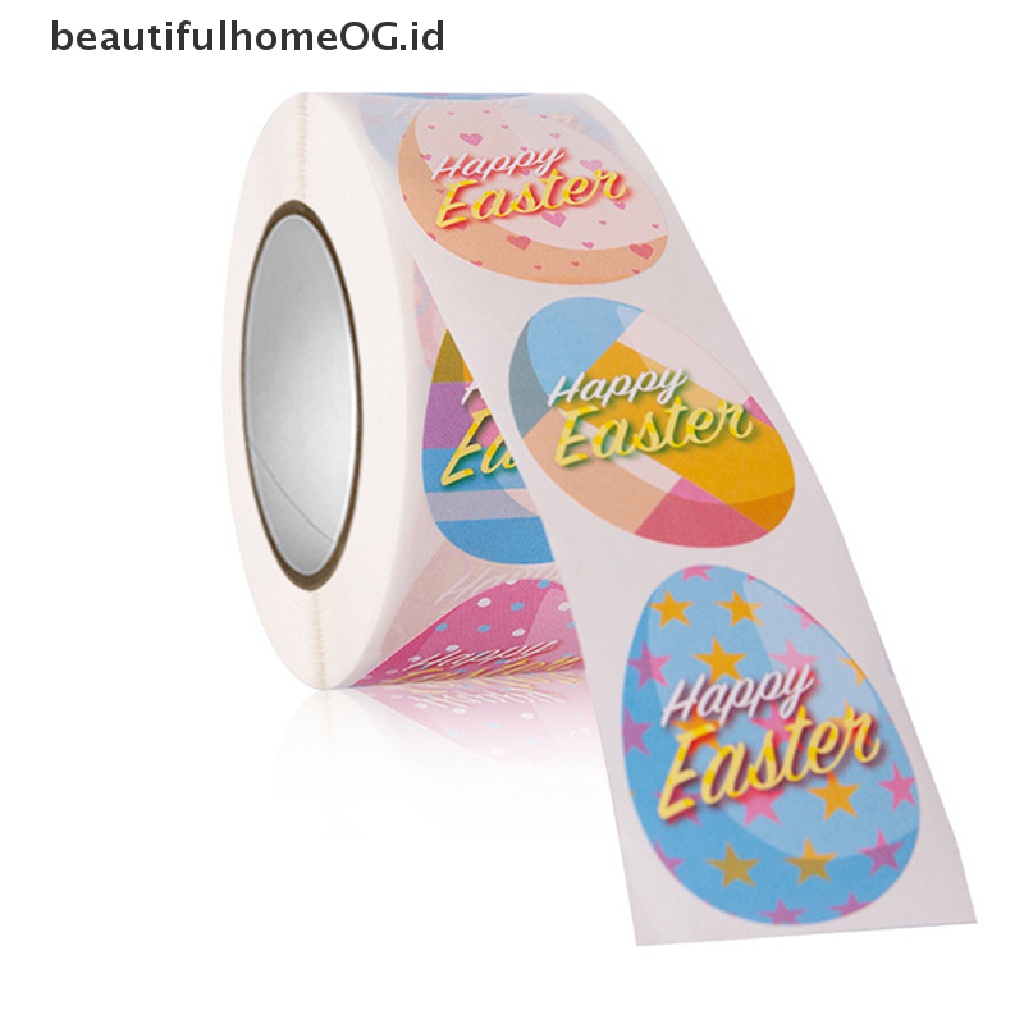 // Beautifulhomeog.id// 500Pcs Happy Easter Stiker Kelinci Self Adhesive Seal Label Sticker Party Tag **