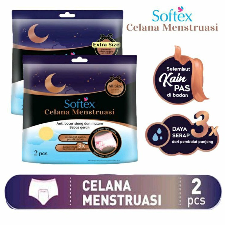 Softex CELANA MENSTRUASI isi 2 EXTRA SIZE | Pembalut Panjang Tipe Celana | 36cm SOFTEX MENSTRUASI isi 2