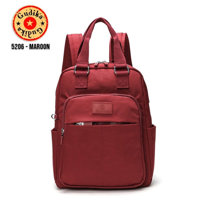 PROMO BISA COD TAS RANSEL WANITA ORIGINAL GUDIKA 5206 USB NILON WATERPROOF - MAROON TERLARIS MURAH E