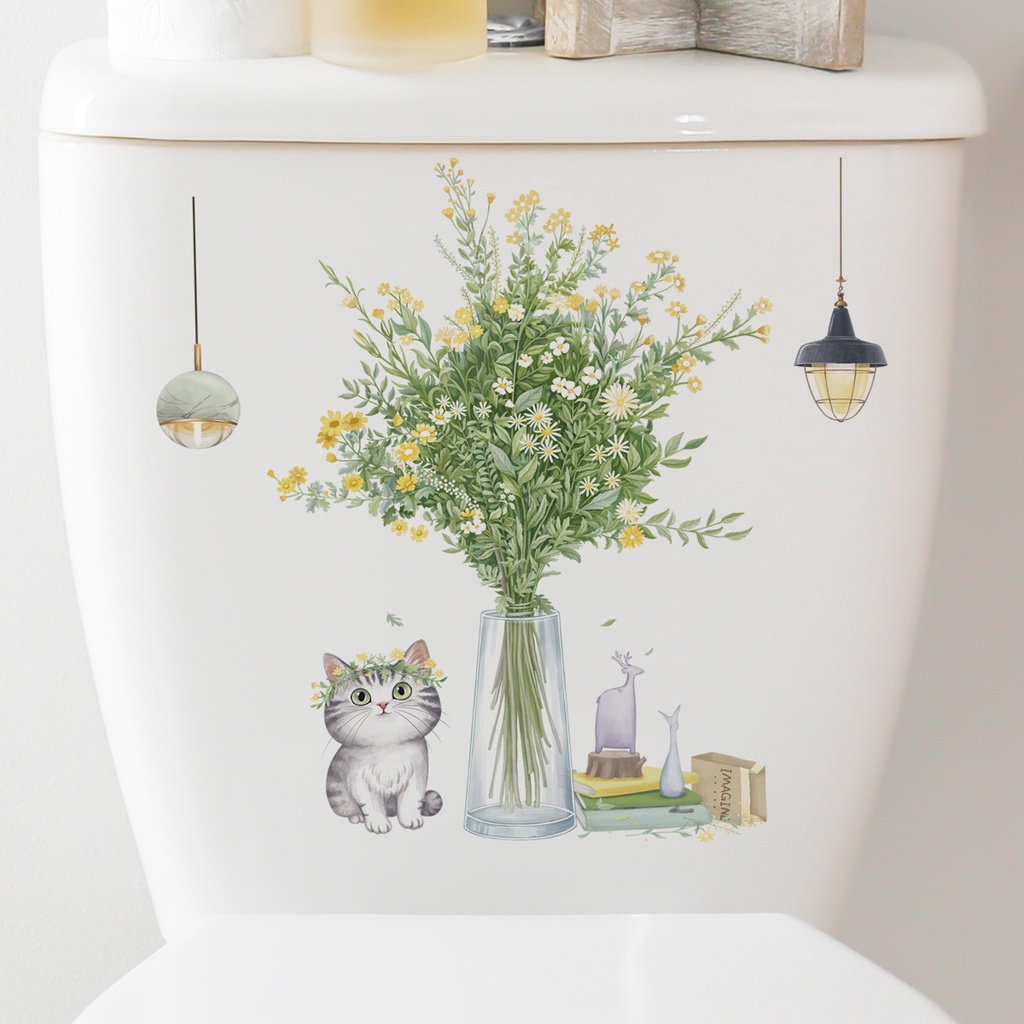 Kucing Lucu Segar Dekorasi Stiker Toilet Kamar Mandi Toilet Cover Tahan Air Removable Wall Sticker