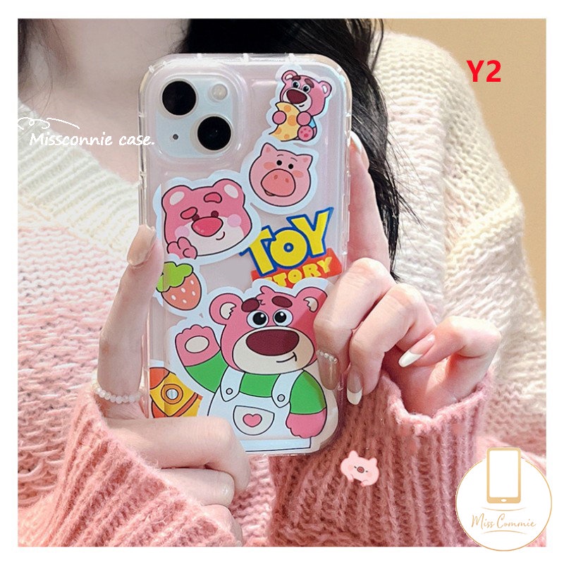 Cute Strawberry Bear Manyo Case Kompatibel Untuk iPhone 7Plus XR 11 13 12 14 Pro Max X XS Max 6 7 6s 8 Plus SE 2020 Kartun Toy Story Buzz Lightyear Shockproof Airbag Soft Tpu Cover