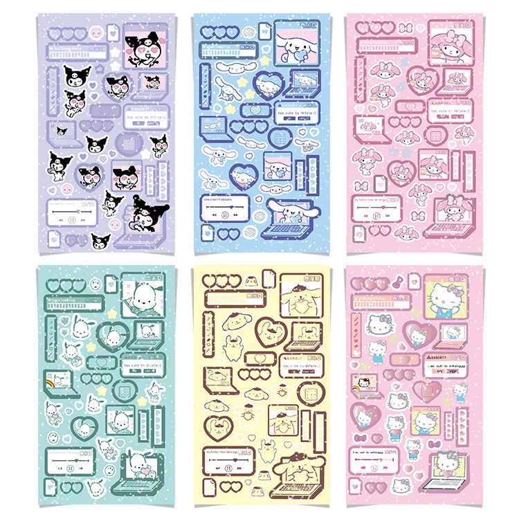 SANRIO STIKER GLITTER MURAH PERLEMBARAN-STIKER LUCU DIY KEYCHAIN DECOR CINAMOROLL KUROMI POMPOM SNOPI HELLOKITTY KUROMI