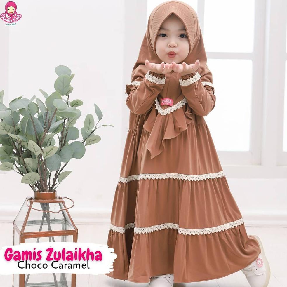 Booming Gamis Polos Anak Renda Bawah Gamis Anak Perempuan 2 - 5 Tahun