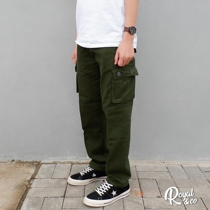 PALING DICARI CELANA CARGO PANJANG SLIM STRAIGHT GREEN ARMY / CARGO PANTS TWILL / CARGO GREEN ARMY