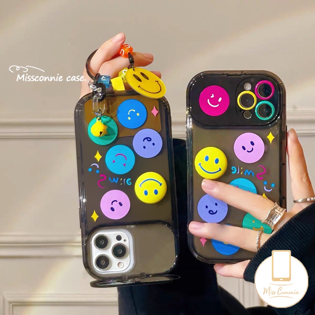 Flip Make Up Mirror Phone Case Kompatibel Untuk IPhone 11 Pro Max XR 78 Plus 11 13 12 14 Pro Max X XS Max SE 2020 Kartun Lucu Smiley Back Full Cover