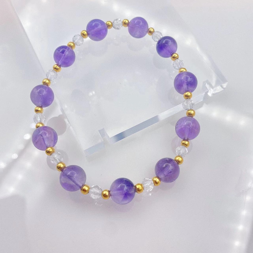 Gelang Manik-Manik Batu Kristal Amethyst Putih Natural Bahan Stainless Steel Untuk Wanita