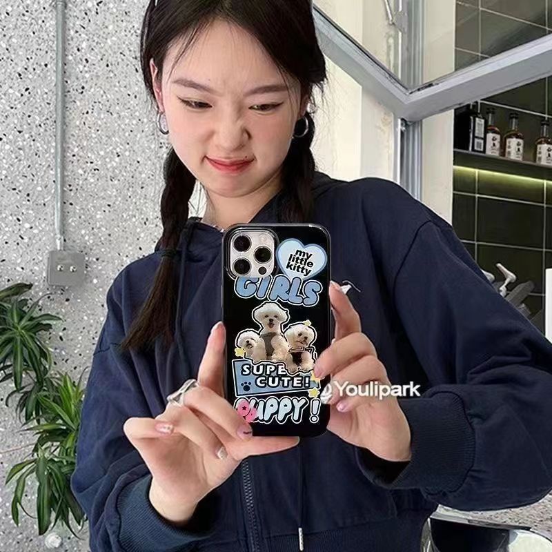 IPHONE Ins Pola Puppy Cocok Untuk Iphone14 14pro 14plus 13 13mini 13pro 13prm iPhone12 7Plus 8Plus Xr XS 13 12mini Pro Max TPU Empat Sudut Casing Ponsel Tahan Guncangan