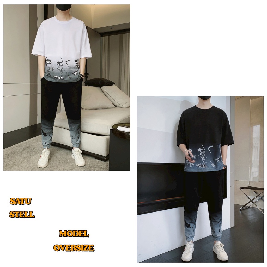 ALIPIO FASHION - SETELAN OVERSIZE ROCK STAR / fashion pria / satu stell / T-Shirt / jogger / murah / keren / terbaru