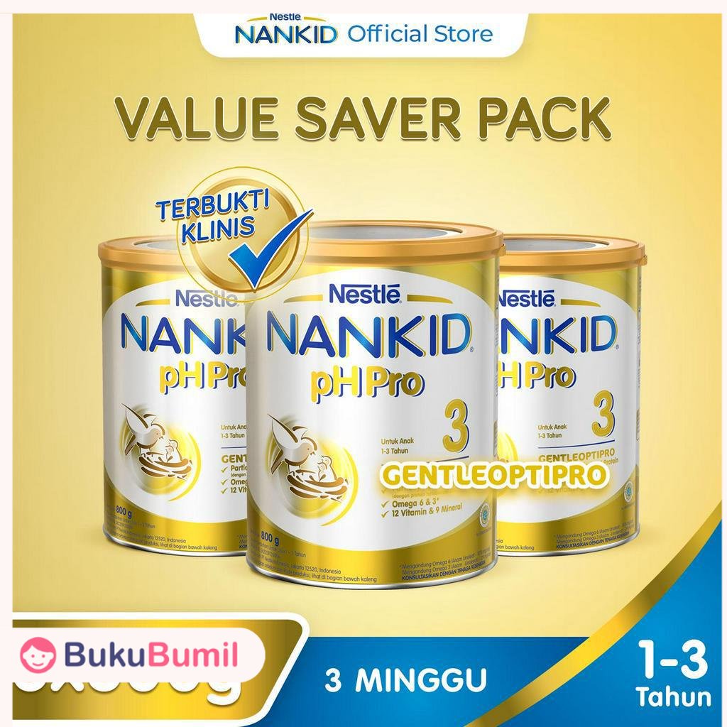 NAN Susu Bayi & Anak Umur pH Pro OPTIPRO Susu Pertumbuhan  1-3 tahun Kaleng 800g [3 pcs] NESTLE NAN