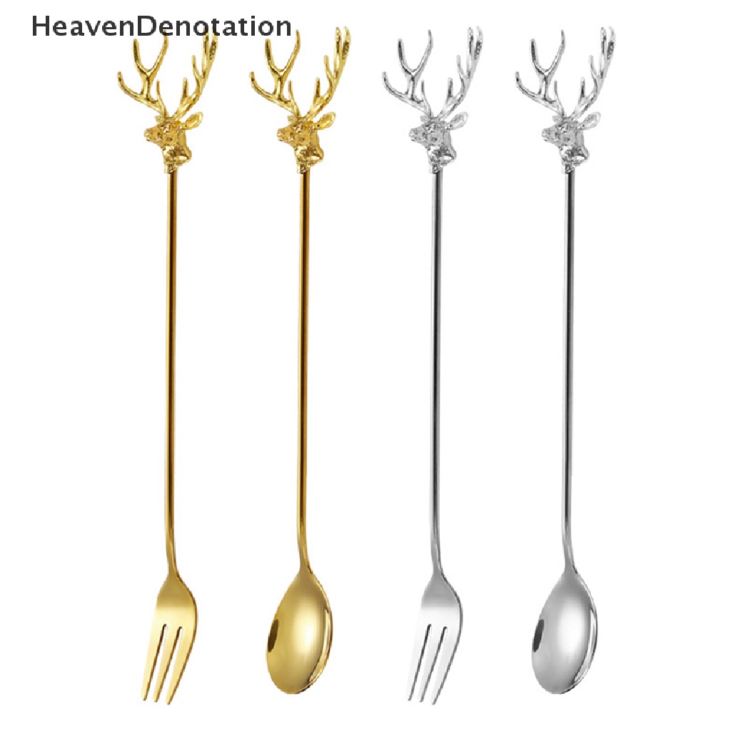 [HeavenDenotation] 1pc Sendok Kue Kopi Tanduk Stainless Garpu Dessert Spoon Stirring Fork HDV