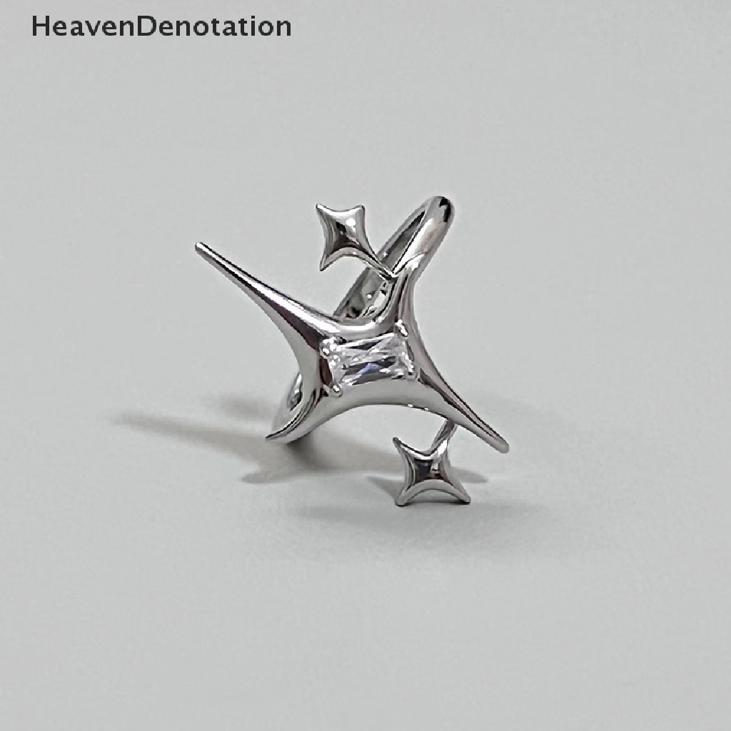 [HeavenDenotation] Fashion Y2k Aksesoris Shiny Star Cross Kristal Tidak Teratur Cincin Wanita Pasangan Pertunangan Rings Pesta Kreatif Perhiasan Hadiah HDV