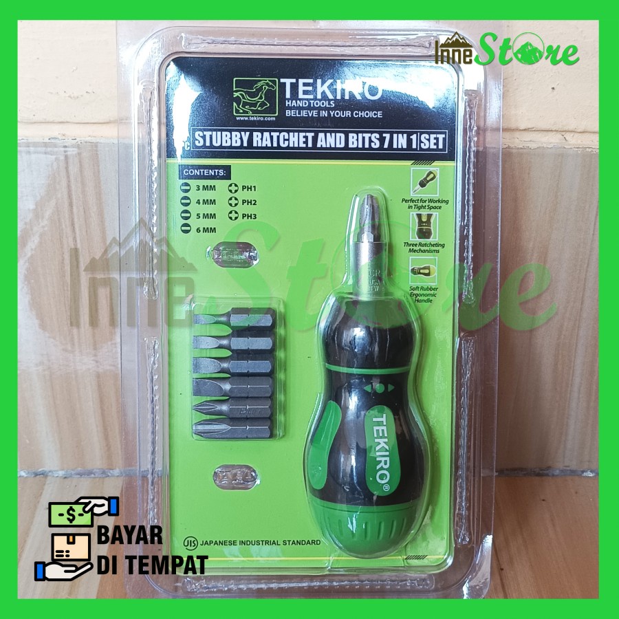 TEKIRO Obeng Set 7 in 1 / Obeng Ratchet Mini Set / Stubby Ratchet