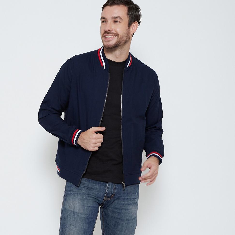 TERBAIK M231 Jaket Pria Bomber Oxford Panjang Navy 1768B