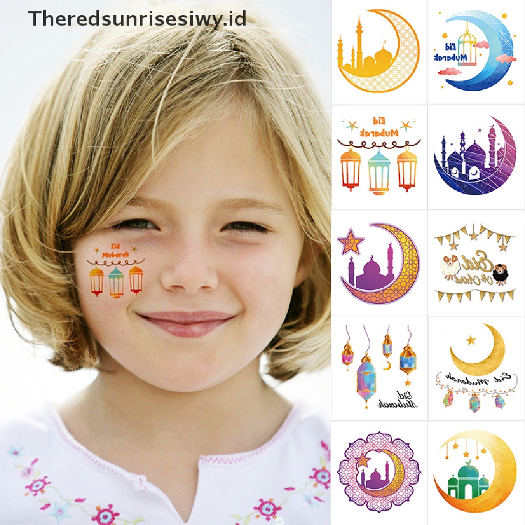 # Baju Lebaran # 10pcs Stiker Tato Temporer Eid Mubarak Ramadhan Kareem Dekorasi Hadiah Anak~