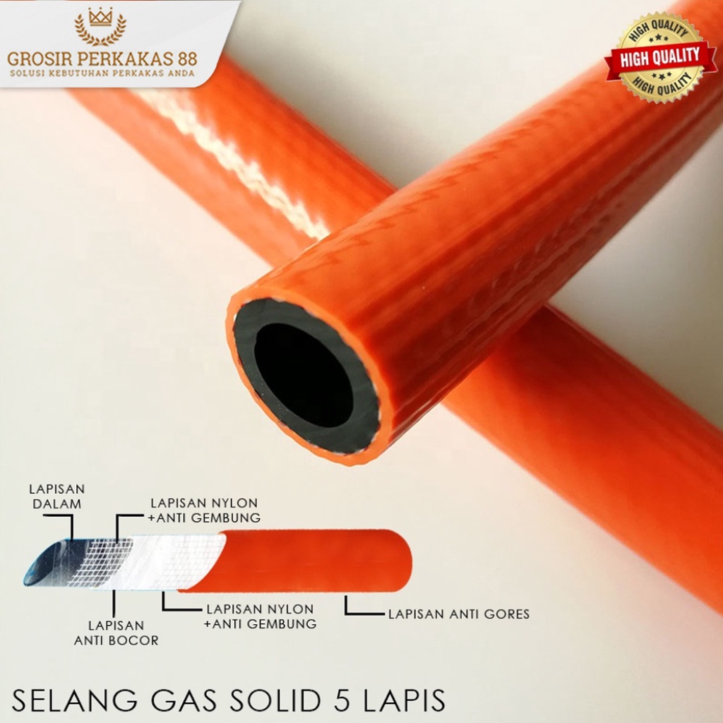 Selang Kompor Gas Lpg 5 Lapis Solid SNI Meteran Oranye