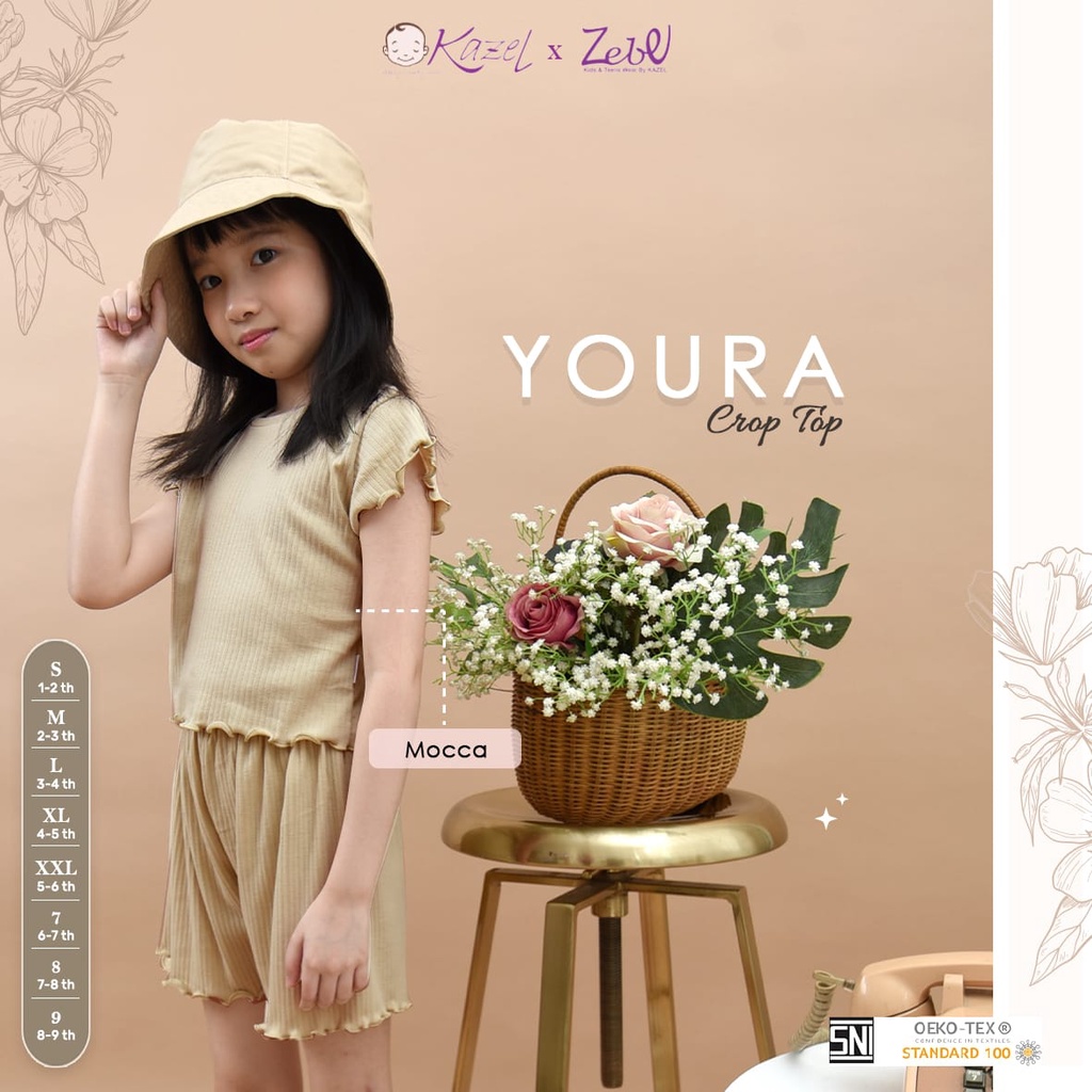 Kazel Youra Crop Top Anak / Atasan Anak Lengan Pendek 1 - 9 Tahun