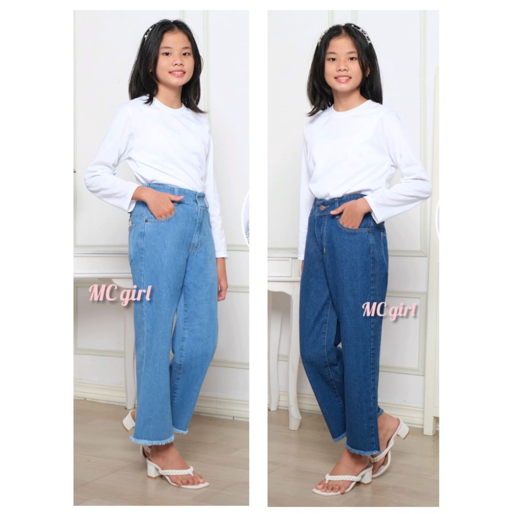 ( Size 24 - 26 ) MC girl - Kulot Rawis Pinggang Karet Anak Tanggung / Kulot Jeans Kancing 1 / Celana Jeans Kulot Boyfriend Rumbai Anak Perempuan