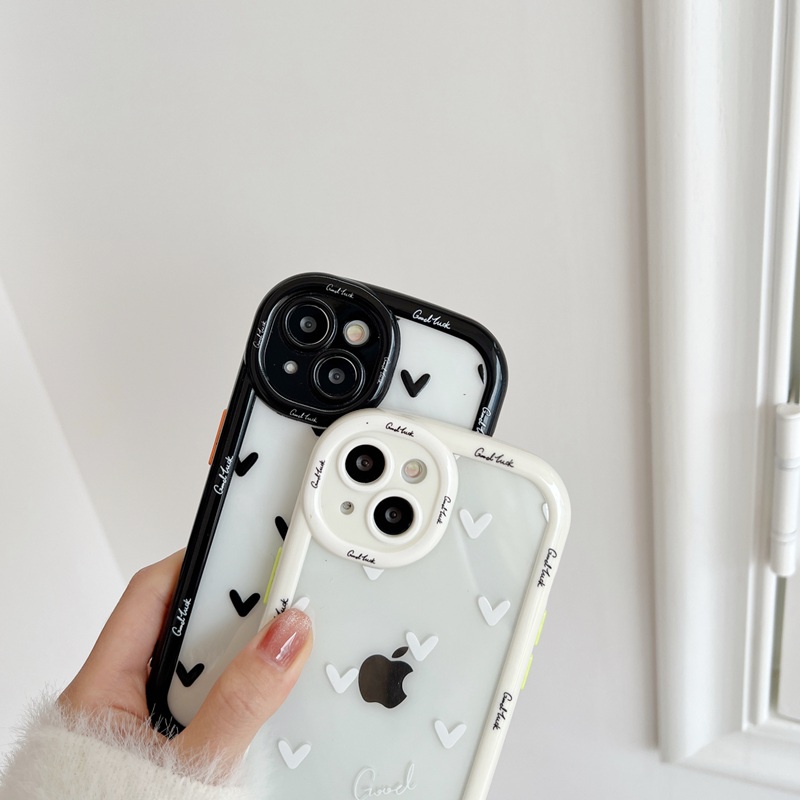 Puff Case iPhone 11 12 13 14 Pro Max 14 Plus Pretty Women's Cute Gifts Soft Casing Cover Black White Love Lucky