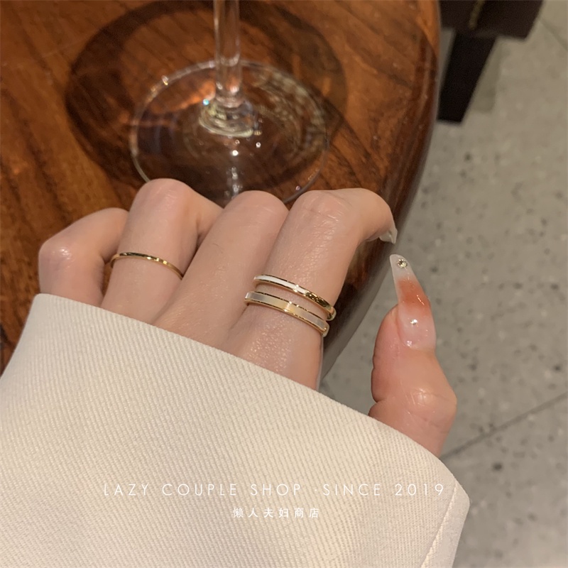 YEEZII 2pcs/set Cincin Emas Terbuka Untuk Wanita Sederhana Adjustable Shell Rings Perhiasan Aksesoris