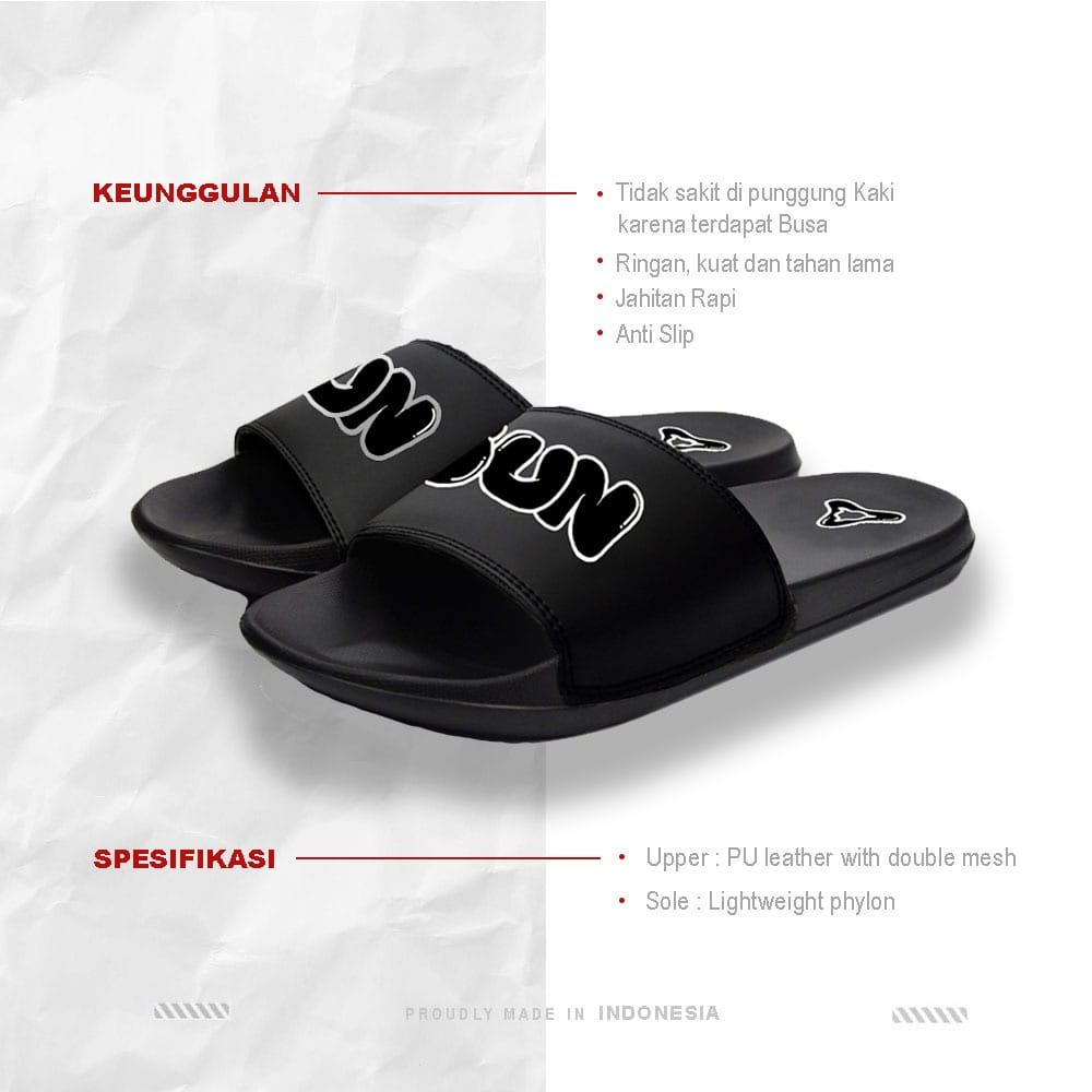 Sun Casual - Graffy Full Black | Slippers Slide | Sandal Pria | Sandal Wanita | Sandal Unisex