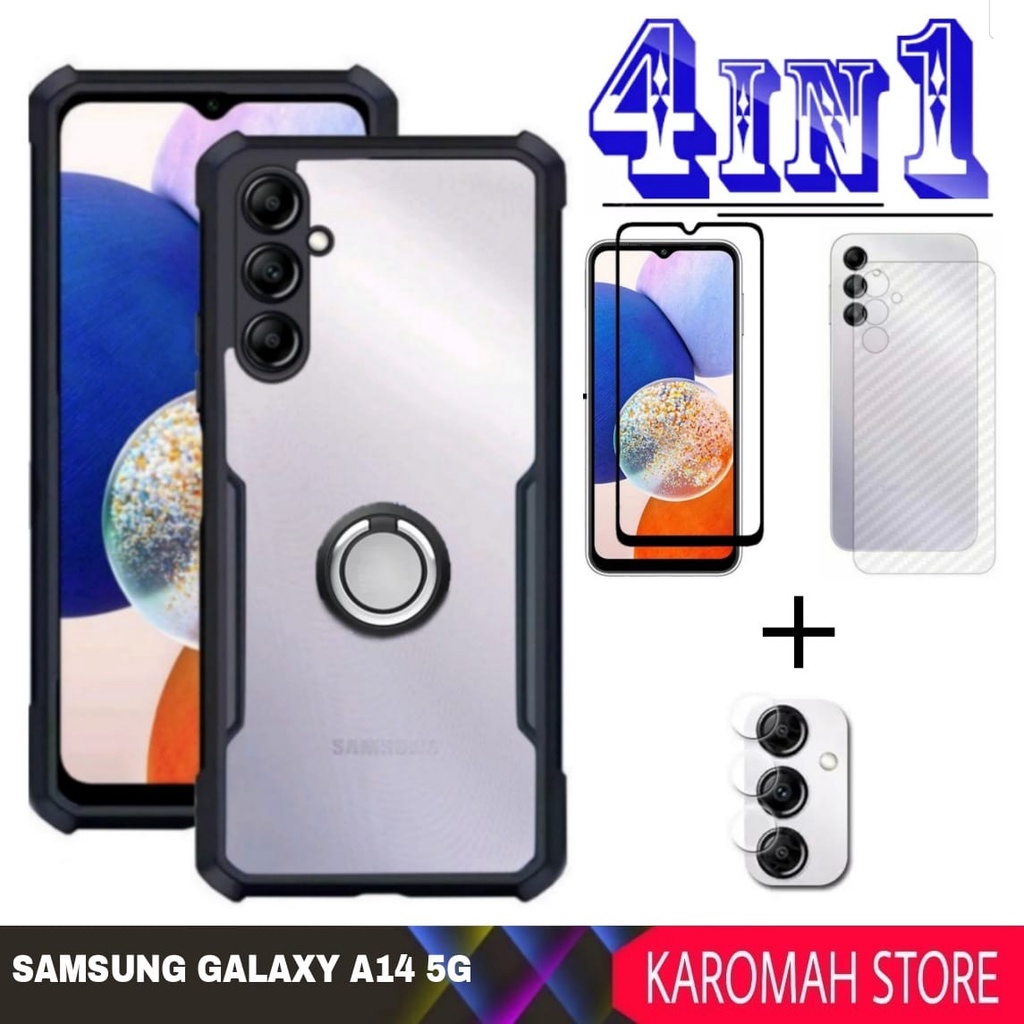 PAKET 4 INC 1 CASE SAMSUNG GALAXY A14 5G SHOCKPROOF RINKG - SAMSUNG A14 5G, Hitam