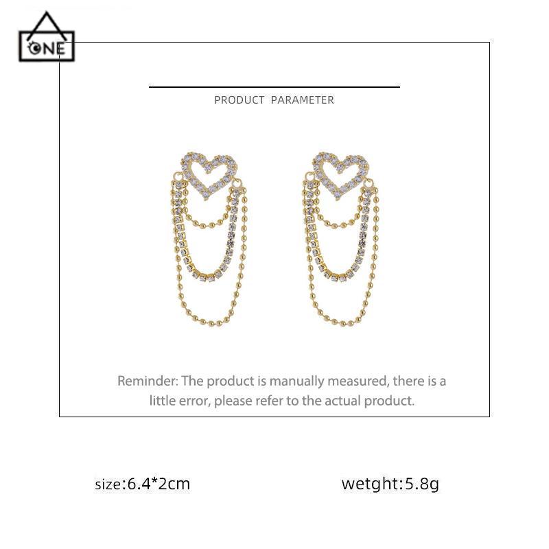 COD❤️Anting rumbai Korea Rhinestone Berbentuk Hati Earrings Anting Tindik Perhiasan Wanita Fashion Murah Hadiah Perhiasan-A.one