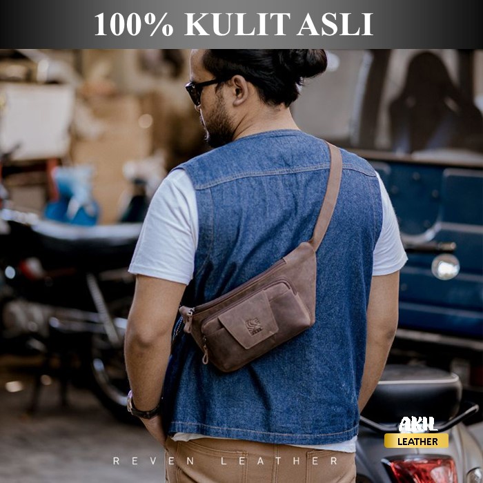 Tas Selempang Kulit Pria Slempang Bahu Reven Mahameru Leather Waistbag Pinggang Bahan 100% Kulit Sapi Asli Original Premium