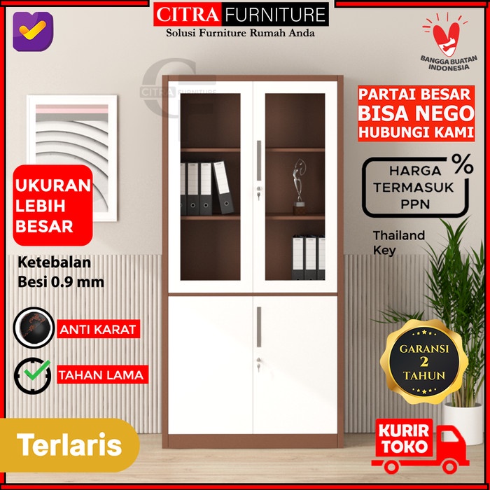 

Terlaris Shumo Lemari Arsip Besi 2 Pintu 1/2 Kaca Filling Cabinet Kantor