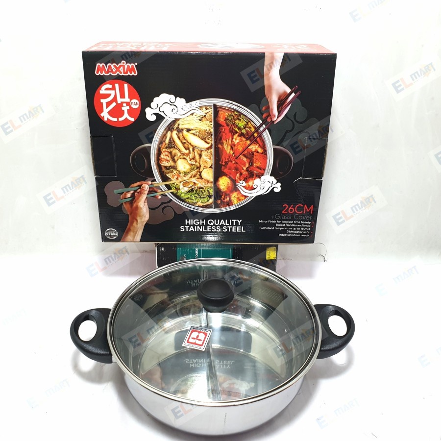 Panci Shabu Shabu Maxim Suki Pan 26 cm Sekat 2 Hot Pot Sukiyaki