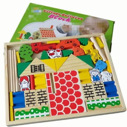 Village Building Block - Mainan Edukasi - Wooden Toys 963