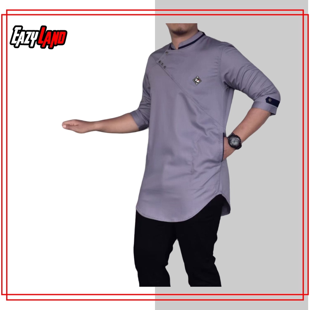 Baju Koko KURTA Pakistan TOYOBO Tangan Pendek 3/4 Warna ABU Super Premium Terbaru Qurta Pria Dewasa 