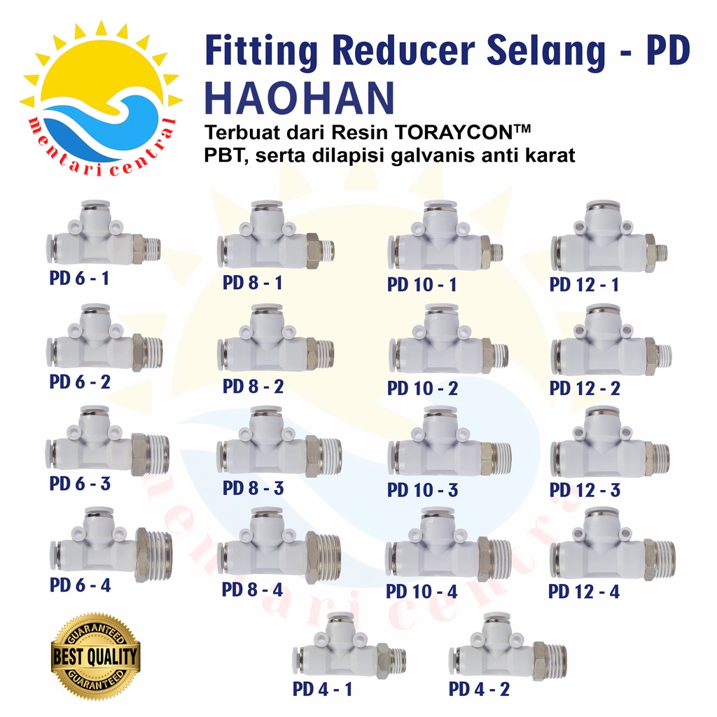 PD Konektor Pneumatic Fitting T Drat Samping pneumatic