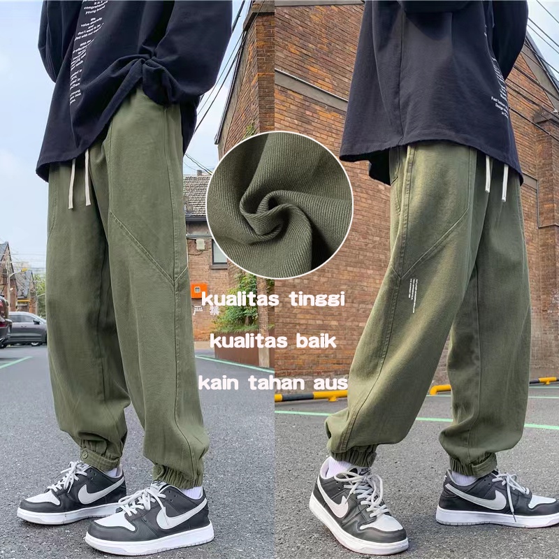 Celana cargo panjang pria korean style cargo pans hijau celana panjang celana panjang cowok loose straight pants celana santai pria oversize celana jogger celana boyfriend celana dasar pria 2023